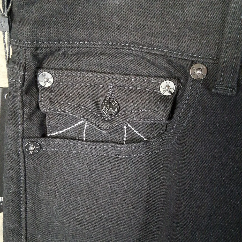 New True Religion Ricky Flap Jeans Mens Size 34x34 Black Relaxed Straight Stretc